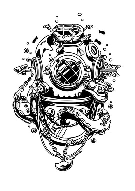 Diver Helmet with Octopus and Arrow