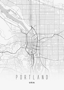 Portland, USA - Minimal White City Map, Wall Art Print