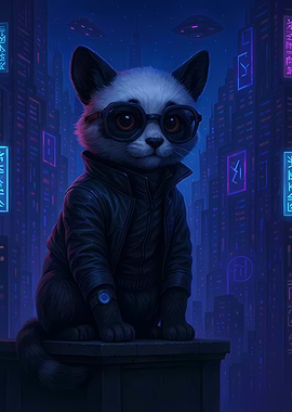 Cyberpunk Cat with Glasses