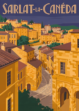 Sarlat-la-Caneda Cityscape Illustration