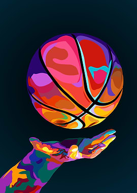 Colorful Basketball Art with Hand
