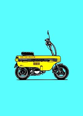 Yellow Honda Motorcycle Illustration on Blue