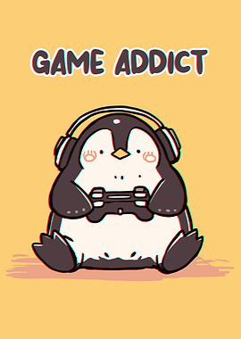 Game Addict Penguin Cartoon Illustration