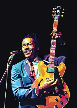 Chuck Berry Colorful Pop Art Portrait