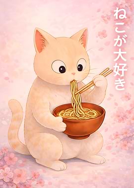 Cute CAT Eating Ramen