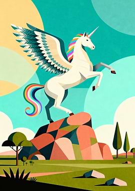 Winged Unicorn on Mountain Peak