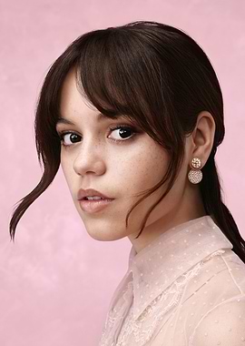 Jenna Ortega Portrait on Pink Background