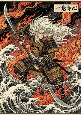 Samurai Warrior in Fire and Water