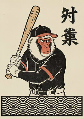 Monkey Baseball Player Japanese Art