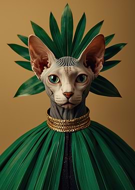Sphynx Cat with Leaf Adornments