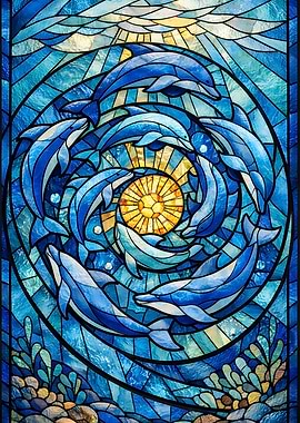 Dolphin Stained Glass Window Art