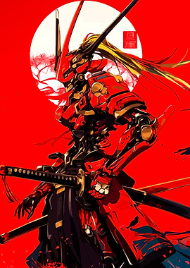 Red Samurai Robot with Katana