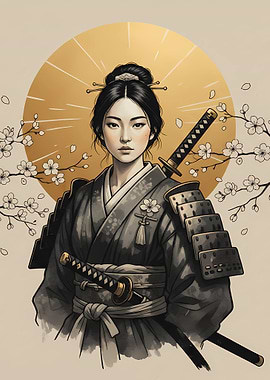 Female Samurai with Cherry Blossoms