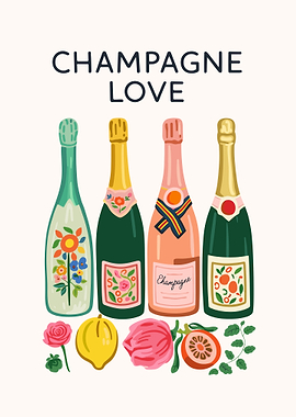Champagne Love Floral Illustration