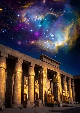 Ancient Egyptian Temple Under Starry Sky