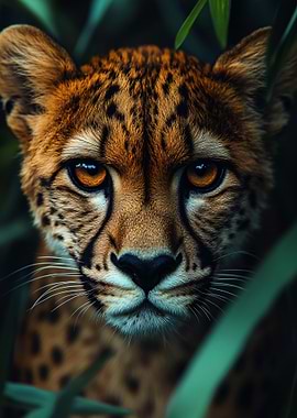 Cheetah Portrait in Green Foliage