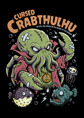 Cursed Crabthulhu Cartoon Illustration