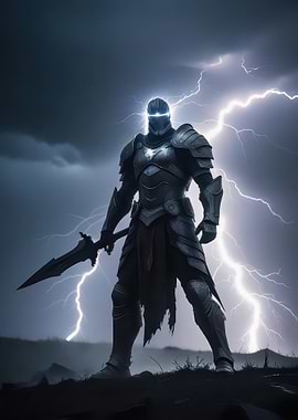 Armored Knight in Stormy Weather