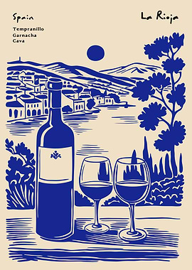 Spain La Rioja Wine Illustration
