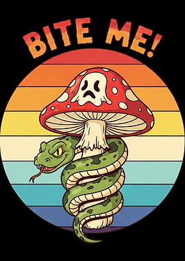 Bite Me Mushroom Snake Cartoon