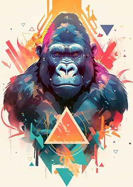 Abstract Gorilla Portrait with Geometric Shapes
