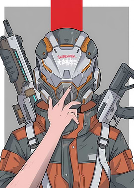 Futuristic Soldier with Hand Gesture