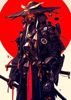 Cyberpunk Samurai with Katana and Hat