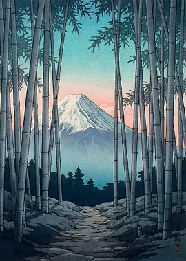 Ukiyo e Mount Fuji Bamboo Forest