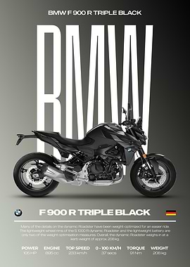 BMW F 900 R Triple Black Motorcycle Poster
