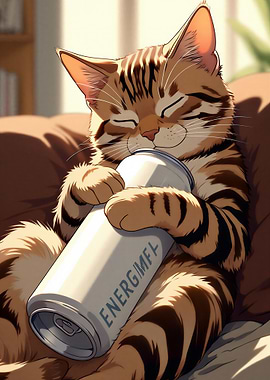 Cute Cat Hugging Energy Drink