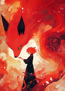 Fiery Fox and Girl Digital Art