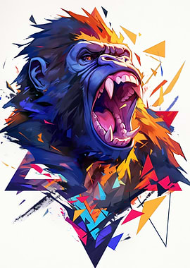Abstract Gorilla Roar Colorful Art