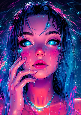 Neon Tears: Digital Portrait of a Woman
