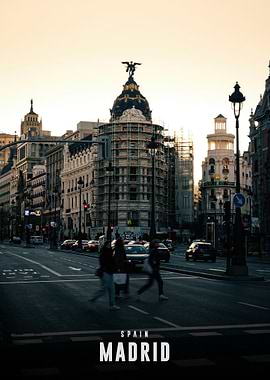 Madrid, Spain cityscape at dusk