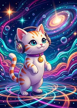 Cosmic Cat with Headphones