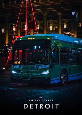 Detroit City Bus at Night