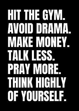 Motivational Text Art: Gym, Money, Prayer