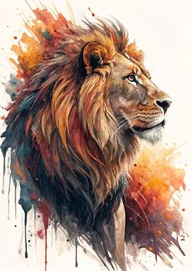 Watercolor Lion Portrait