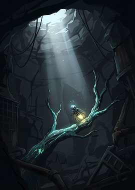 Glowing Bug in Dark Cave