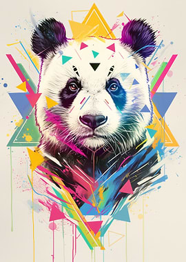 Colorful Geometric Panda Portrait