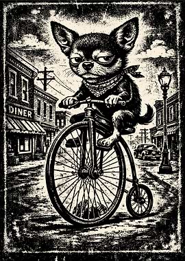 Chihuahua on Penny-Farthing Bicycle