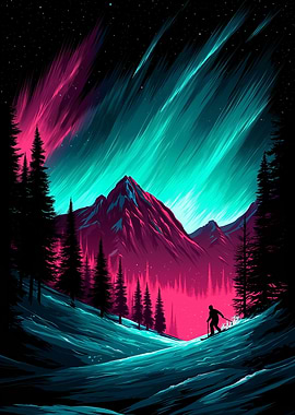 Skiing under the Aurora Borealis