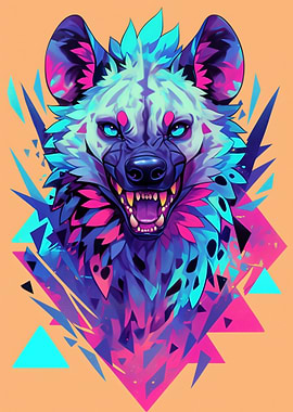 Colorful Hyena Portrait with Geometric Shapes