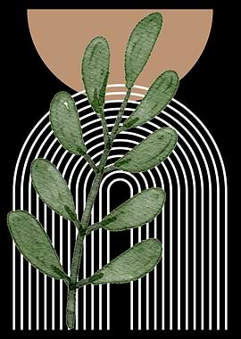 Minimalist Botanical Art with Geometric Shapes