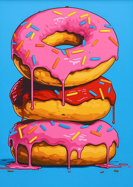 Stack of colorful dripping donuts
