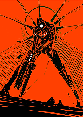 Orange Robot with Gun Illustration