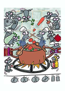 Mice Cooking Soup Illustration