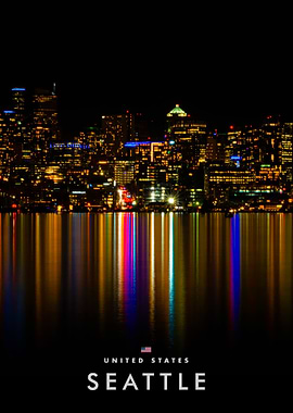 Seattle Skyline at Night Reflection