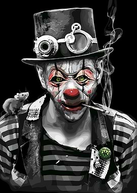Steampunk Clown with Rat and Cigarette