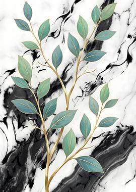 Elegant Leaves on Marble Background